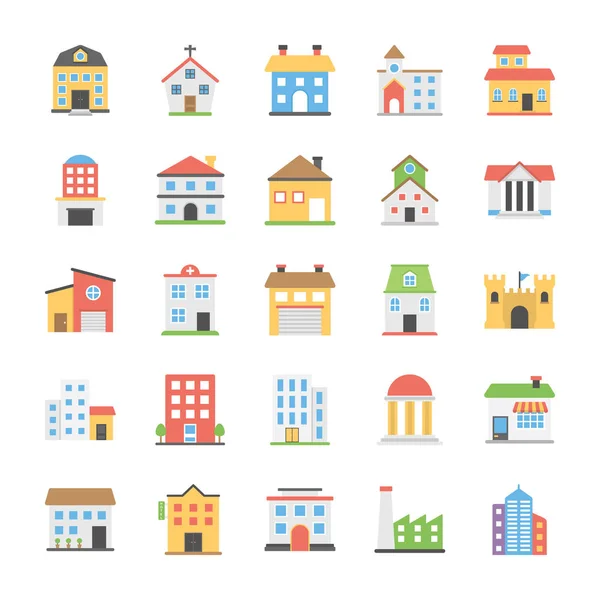 Buildings Flat Vector Icons Collection — Stock Vector
