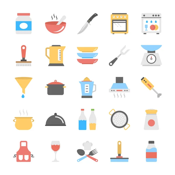 Utensilios Cocina Paquete Iconos Vectores Planos — Vector de stock