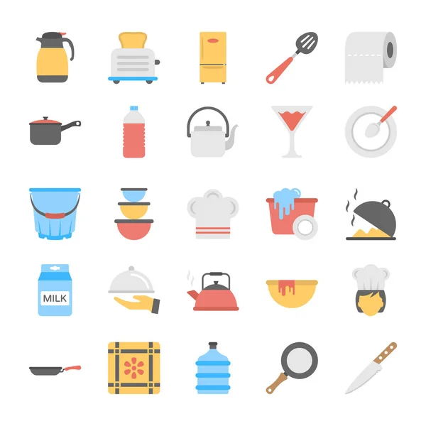 Paquete Utensilios Cocina Iconos Vectores Planos — Vector de stock