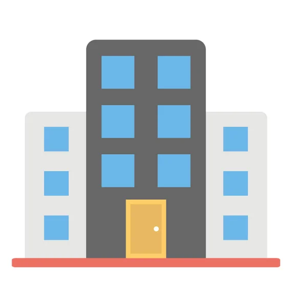 Icono Plano Diseño Edificio Comercial — Vector de stock