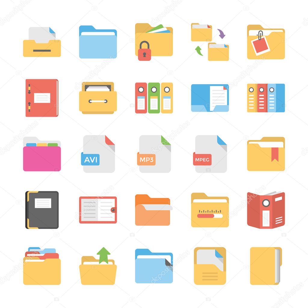 Flat Icons Set of Files and Folders
