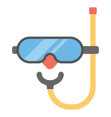 Tüplü dalış şnorkel maskesi düz simgesi Yüzme,