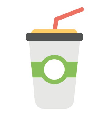 Tek kullanımlık bardak meyve suyu, paket servisi olan restoran gıda düz simgesi