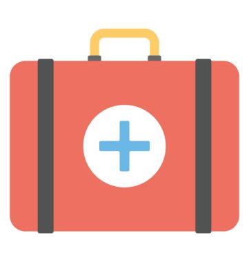 Bir ilk yardım kutusu, ilk yardım çantası düz simgesi