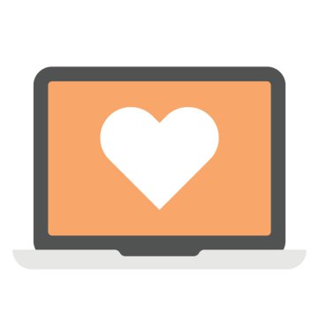 Büyük aşk kalp dizüstü bilgisayar ekranında, güzel laptop 