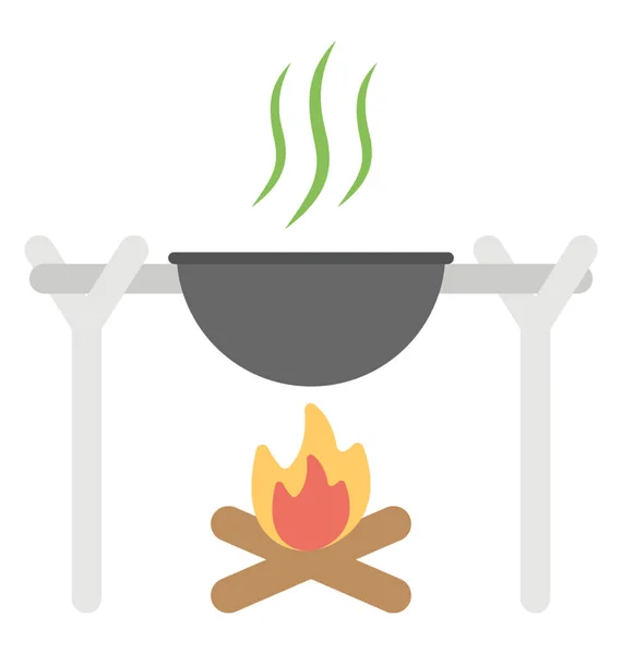 Wok Fire Outdoor Cooking Concept Flat Icon — Stock Vector