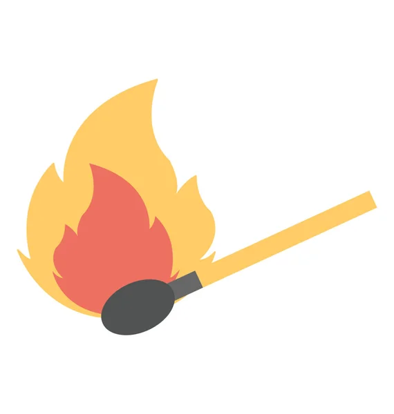 Burning Matchstick Icono Plano Fuego — Vector de stock