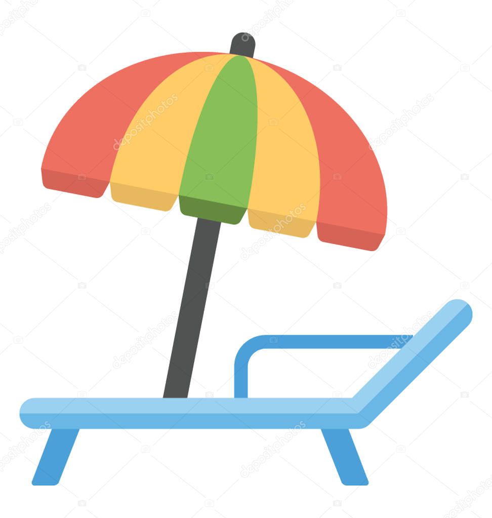 Umbrella and deckchair, sunbath flat icon