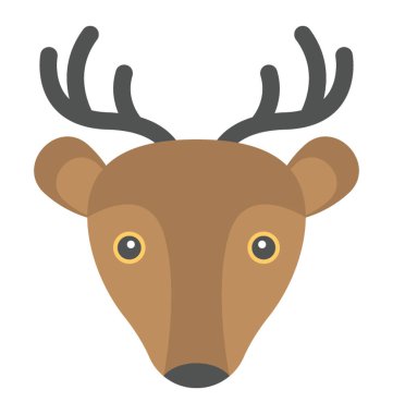 Geyik kafası, Ren geyiği vektör simge düz.