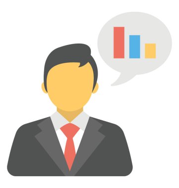 işadamı ve çubuk grafik olarak konuşma balonu 