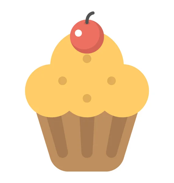 Delicious Cherry Cupcake Dessert Flat Icon — Stock Vector