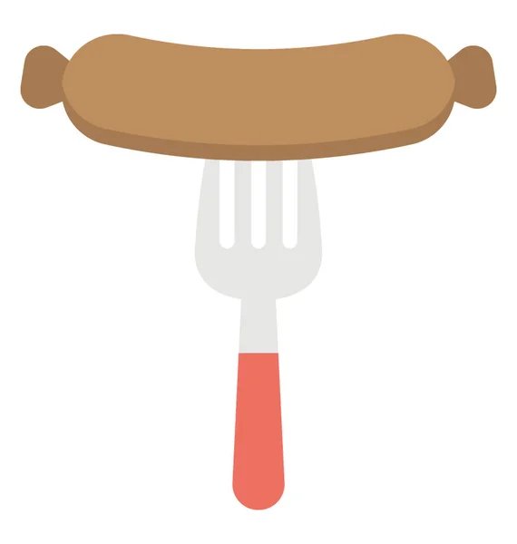 Grilled Sausage Fork Fast Food Flat Icon — Stock Vector