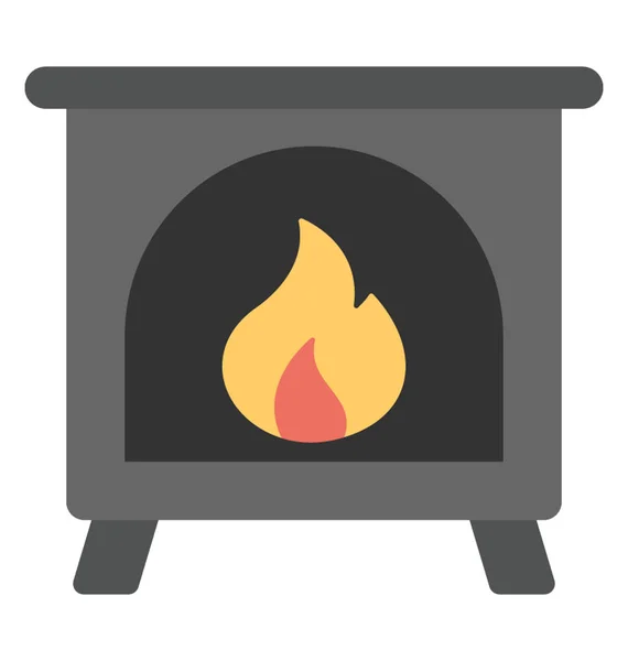 Flat Design Icon Inner Fireplace Burning Wood Log — Stock Vector