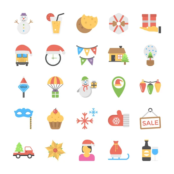 Set Iconos Planos Celebraciones Navideñas — Vector de stock