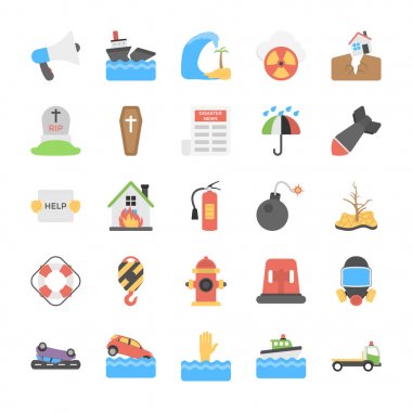 Afetler ve hava koşulları düz simgeler paketi 