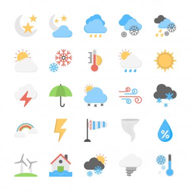 Afetler ve hava koşulları düz Icons Set 