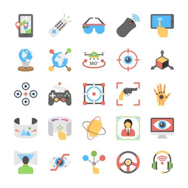 Sanal gerçeklik ve uçağı düz simgeler paketi 