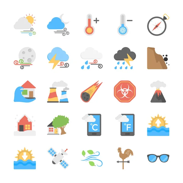 Disastri Condizioni Meteorologiche Flat Icons Collection — Vettoriale Stock