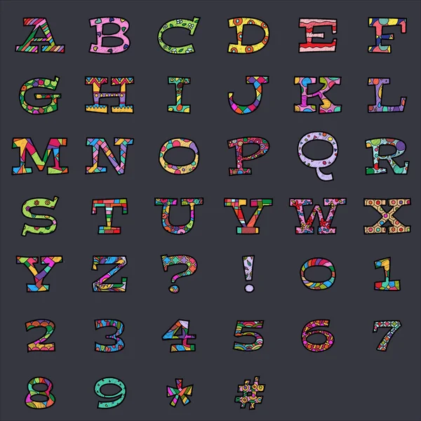 Kolorowe Alfabetów Kolekcja Ikony Numery — Wektor stockowy