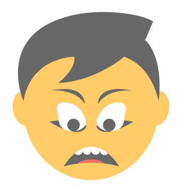 Çocuk rahatsız smiley, papatyanın ve kızgın ifade ile