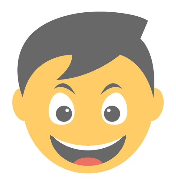 Junge Mit Glücklichen Gesichtsausdrücken Durch Emoticon Symbol — Stockvektor