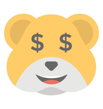 Smiley ifade gözlerinde dolar işareti olan açgözlülük bir ayı yüz