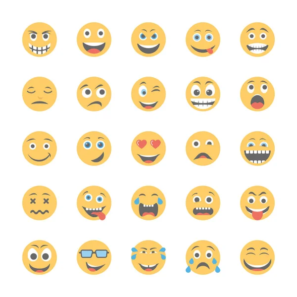 Set Iconos Planos Smiley — Vector de stock