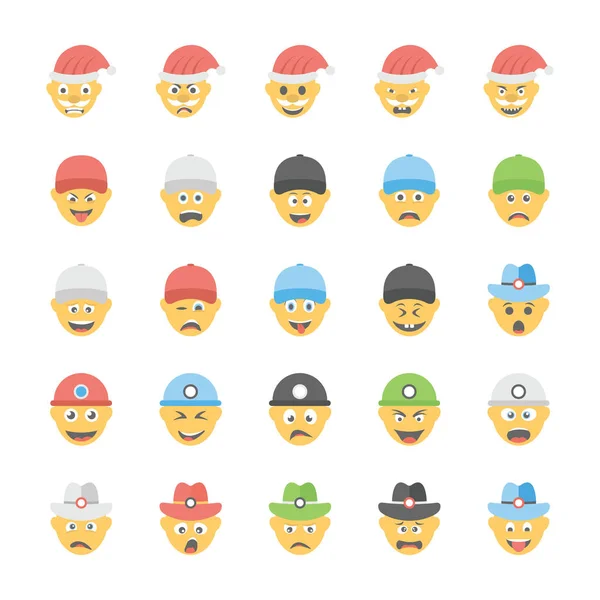 Set Iconos Planos Smiley — Vector de stock