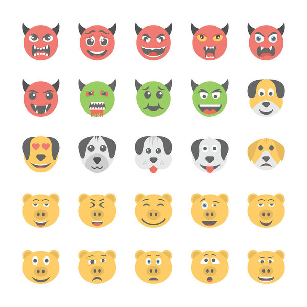 Смайлик плоский иконки набор 37