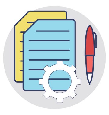 Kağıt, kalem ve dişli gösteren içerik yönetimi kavramı