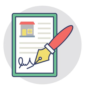 Sözleşme belge imza ve kalem düz vektör simgesi olan 