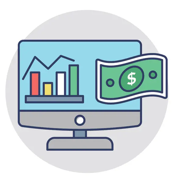 Monitor Screen Money Bar Graph Representing Concept Online Business — Stock Vector