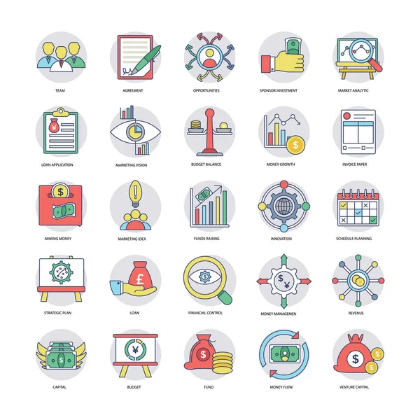 Negocio Conjunto Iconos Vector Plano — Vector de stock