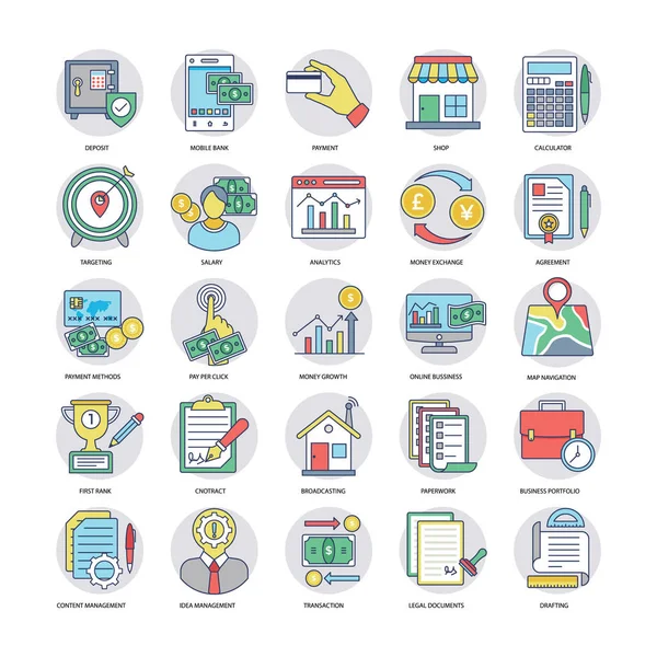 Icons Sammlung Von Unternehmen Flachem Design — Stockvektor