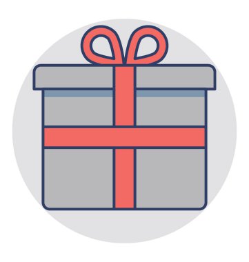 Kırmızı güzel şerit yay düz simgesi olan bir hediye kutusu