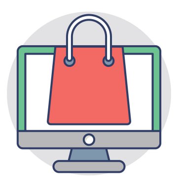 Online alışveriş monitör ekran konsepti üzerinde bir alışveriş çantası