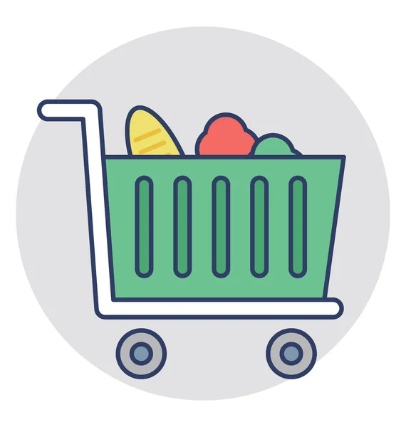 Hand Cart Different Grocery Items — Stock Vector