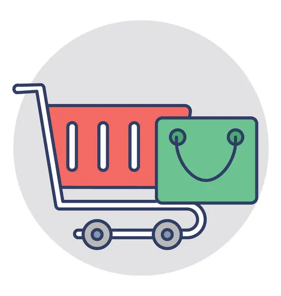 Online Alışveriş Alışveriş Çantası Konsepti Ile Bir Arabası — Stok Vektör
