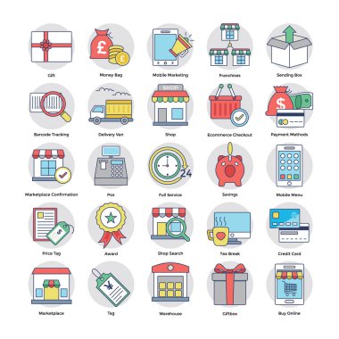Koleksiyon alışveriş ve ticaret vektör simgeler