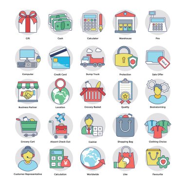 Düz vektör Set alışveriş ve ticaret