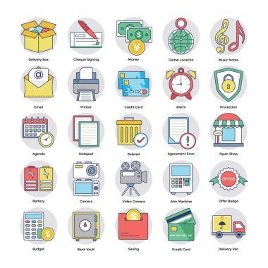 Paketi alışveriş ve ticaret vektör simgeler