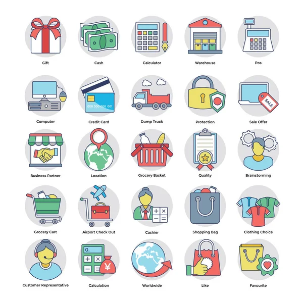 Conjunto Vectores Planos Compras Comercio — Vector de stock