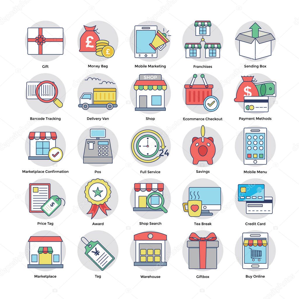 Collection Of Shopping And Commerce Vector Icons