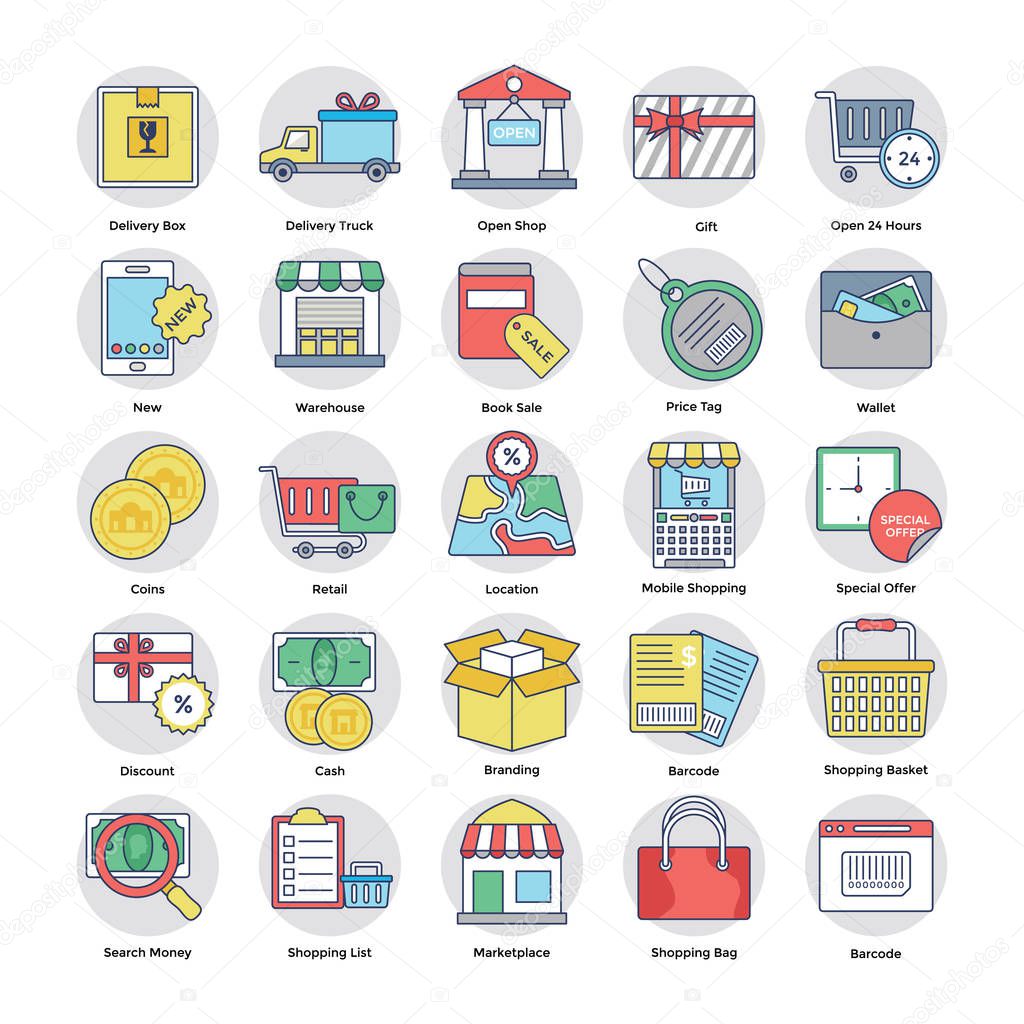 shopping And Ecommerce Flat Vector Set