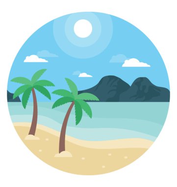 Palmiye ağaçları ve dağ deniz 