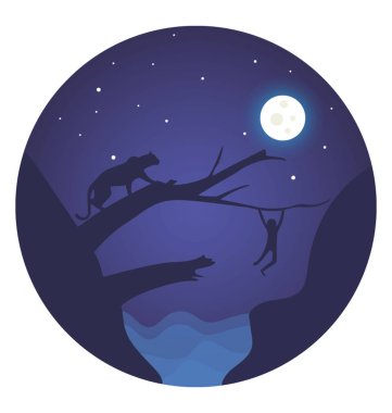 Yıldızlı gökyüzü dolunay ile doğal sahne