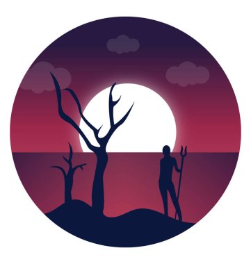 Yıldızlı gökyüzü dolunay ile doğal sahne