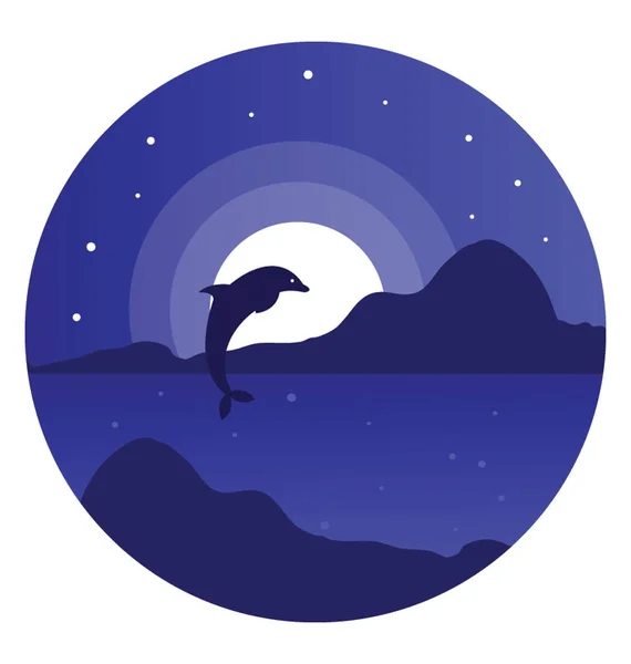 Естественный Вид Ночное Время Океаном Дельфином — стоковый вектор