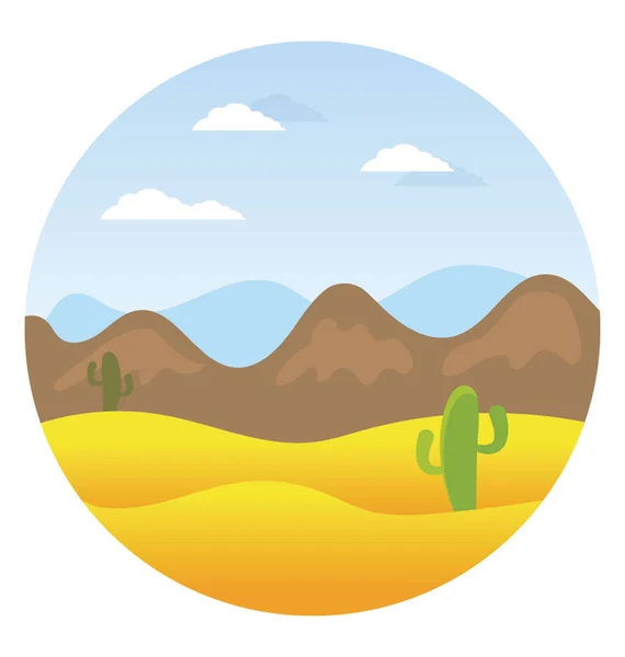 Flat Ikon Design Ökenlandskap Med Cactus — Stock vektor