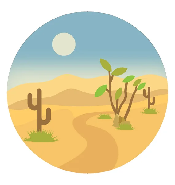 Płaskie Ikona Designu Pustynny Krajobraz Kaktusa — Wektor stockowy
